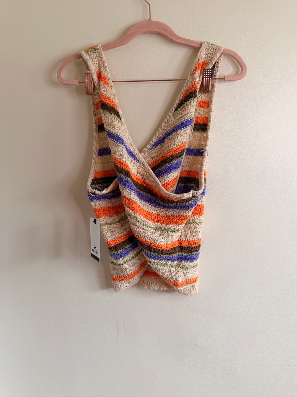Rip Curl Striped Crochet Tank Top in Cream, Orange & Blue - Picture 4 of 4